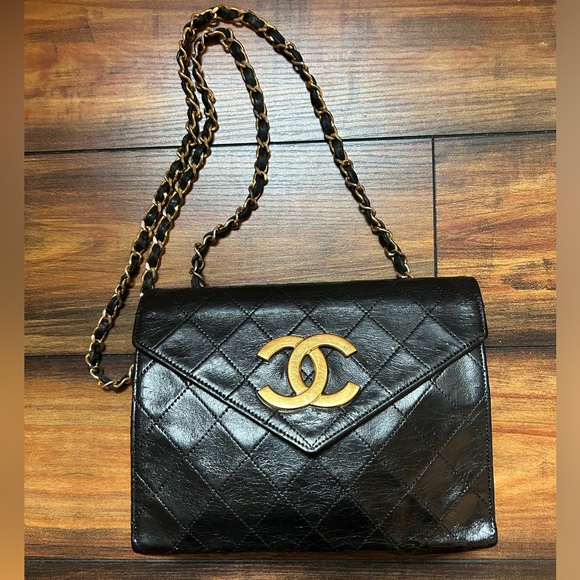 CHANEL Handbags - Vintage Chanel Shoulder Envelope Crossbody Bag Matelasse Black Lamb Skin